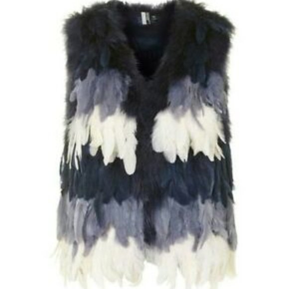 💋STUNNINGLY BEAUTIFUL💋 OMBRE BLUE & CREAM FEATHER FUR WAISTCOAT - Picture 2 of 15